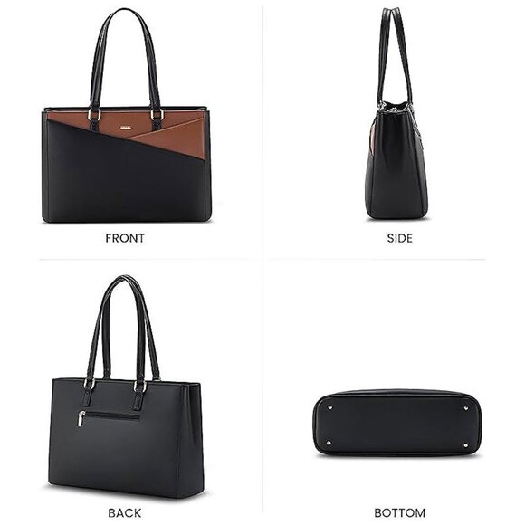 Laptop Tote Bag for Women, Office Work Bag Briefcase fit Black/Brown - Picture 7 of 7